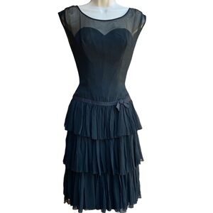 Peggy Hunt 1950s Vintage Cocktail Dress Black Ruffled Chiffon